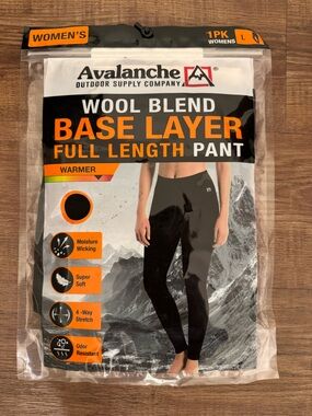 Avalanche Wool Blend Black Base Layer Full Length Pants